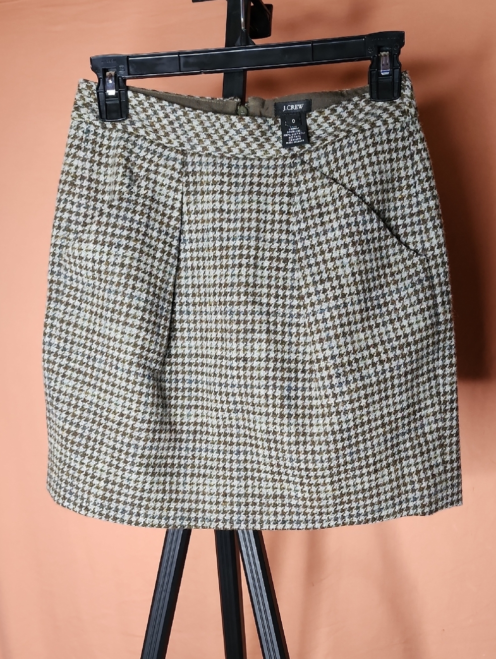 J. Crew Olive and Tan Houndstooth Mini Skirt